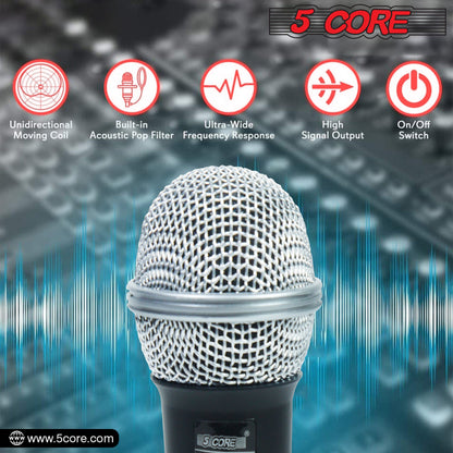 5 Core Microphone Wired Dynamic Vocal Handheld Mic Cardioid Karaoke Unidirectional Microfono w On and Off Switch Includes XLR Audio Cable for Singing, Public Speaking & Parties PM 305