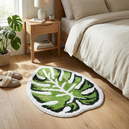 Leaf Bath Mat - Soft, Green MonsteraNon-Slip Leaves Rug, Tropical Flower Bath Mat for Bathroom, Plush & Machine Washable, Fun Bathroom Rugs, 19.6x39.3 Inches (Green Monstera, 40 x 20 in)