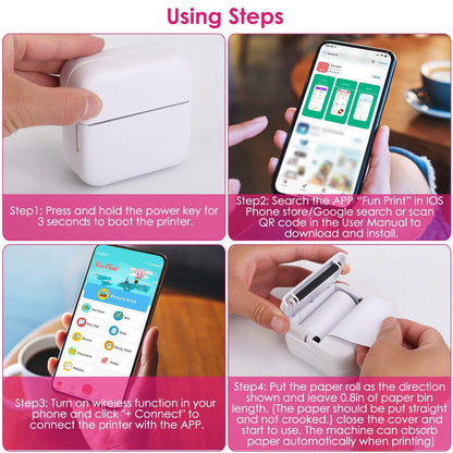 Pocket Wireless Thermal Printer Portable Mini Sticker Maker Machine Rechargeable Inkless Photo Printer for Printing Label Journal Study Notes Memo Photos
