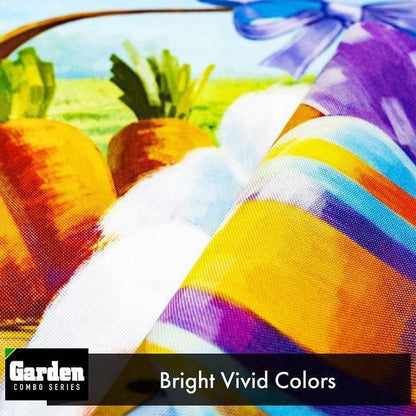 Combo Pack Garden Flag Stand Black 36x16 Inch & Garden Flag Happy Easter Carrots Colorful Eggs with Bunny in Basket 12x18 Inch