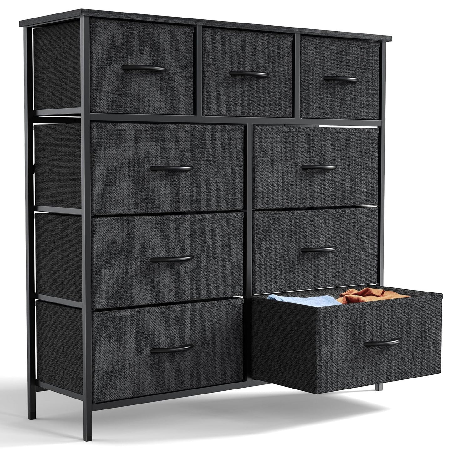 Dresser For Bedroom With 9 Fabric Storage Drawer Wardrobe Tall Chest Organizer Closet Adult Kids Clothes Cabinet Furniture