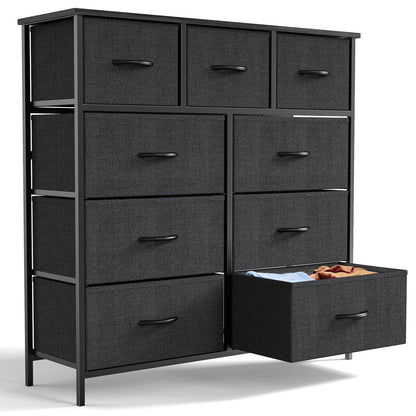Dresser For Bedroom With 9 Fabric Storage Drawer Wardrobe Tall Chest Organizer Closet Adult Kids Clothes Cabinet Furniture