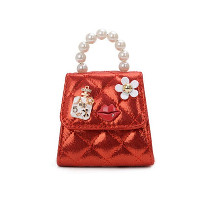 Mini Bag Fashion Kids Pearl Top Handle Quilted Crossbody Hand Tote Shoulder Messenger Bag
