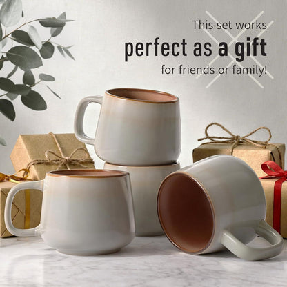 Large Ceramic Coffee Mugs Set of 4 | 16 oz Stoneware Coffee Cups | Lead-Free, Non-Toxic | Microwave and Dishwasher Safe | Comfortable Handle | Nordic Design for Tea, Cocoa, Latte | Sage