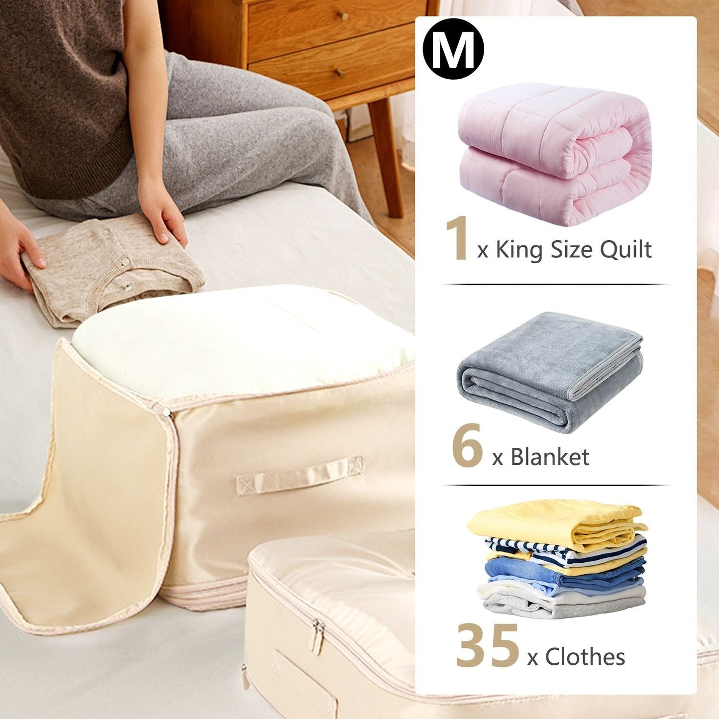Large Foldable Storage Bag For Comforter Quilt Blanket Clothes Pillows Beddings Self Compression Organizer For Duvet Closet Storage Containers With Dual Zippers
