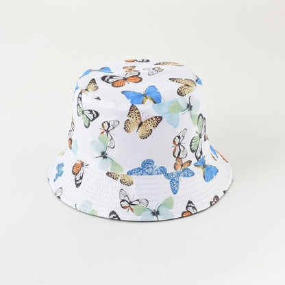 New hat spring and summer new leaves butterfly double-sided wearing fisherman hat basin hat leisure travel sun hat