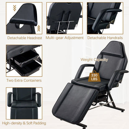 Massage Salon Tattoo Chair with Two Trays Esthetician Bed with Hydraulic Stool, Multi-Purpose 3-Section Facial Bed Table, Adjustable Beauty Barber Spa Beauty Equipment, Black