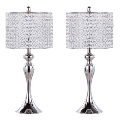 Ashland 27" Contemporary Metal Table Lamp in Polished Nickel with Round Clear K9 Crystal Beads and Polished Nickel Shade from Grandview Gallery by - Set of 2