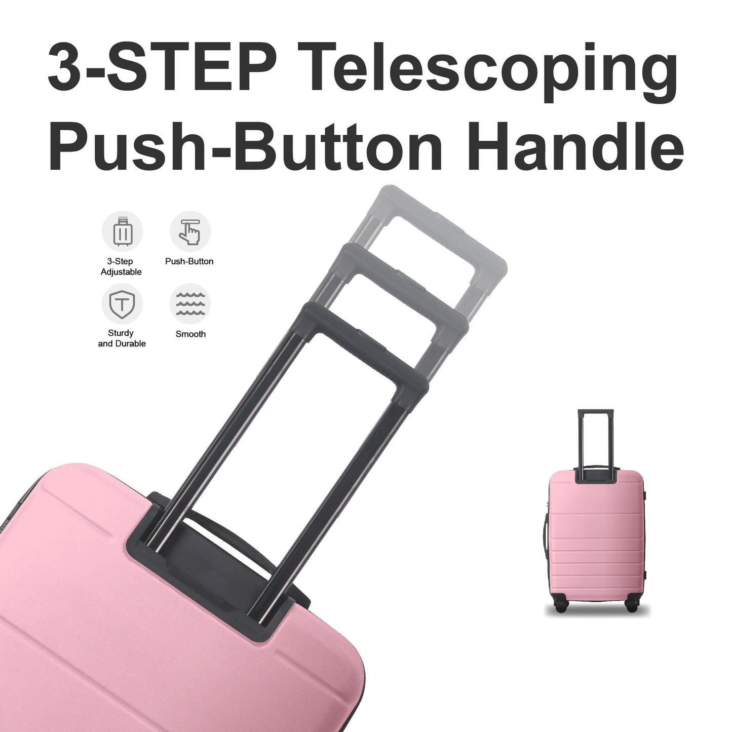 Luggage Sets ABS Hardshell 3pcs Luggage, Lightweight Durable Suitcase sets Spinner Wheels Suitcase with TSA Lock 20''24''28'' Available(Pink)