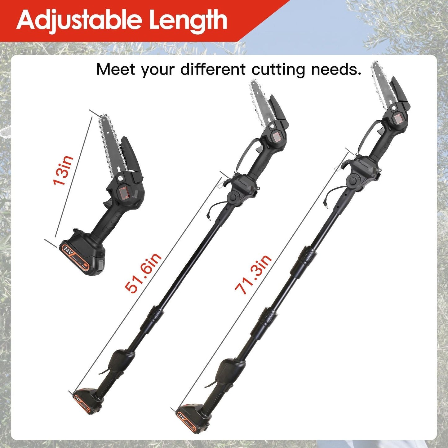 2-in-1 Cordless Pole Saw & Mini Chainsaw Electric Mini Chainsaw Length Adjustable Cordless Chain Saw with 2Pcs 1500mAh Batteries 4in/6in Chains for Tree Trimming