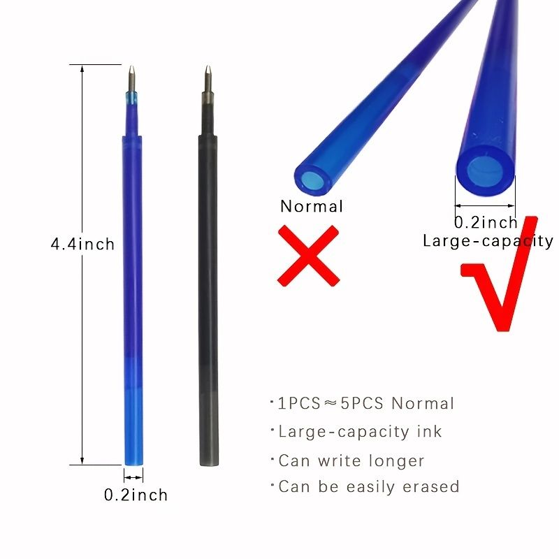 Large Capacity Ink,Erasable Pen 0.5mm Push Automatic Gel Pen Washable Handle Magic Erasable Refills Rods Longer Writing School