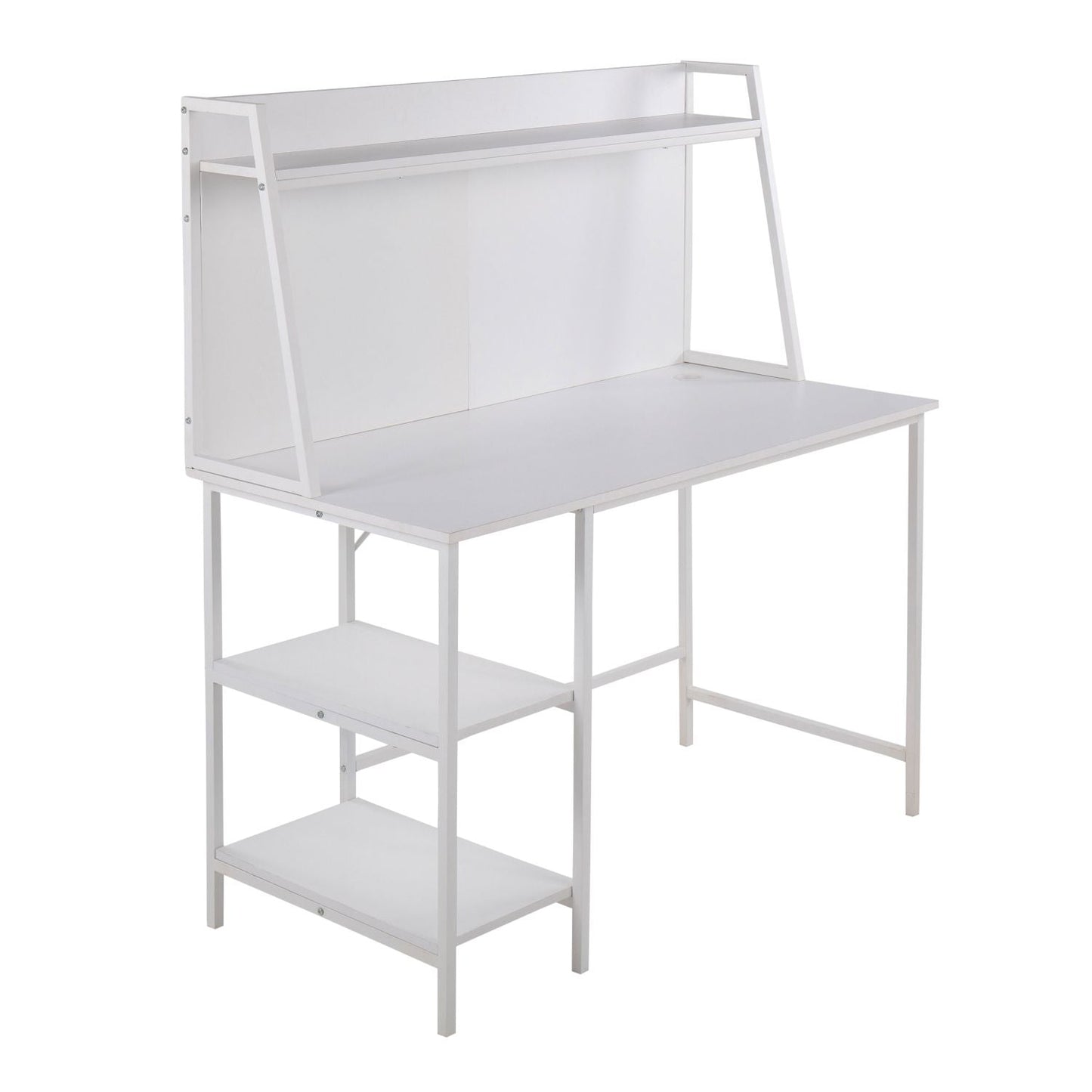 Geo Shelf Contemporary Desk in White Steel and White Wood by