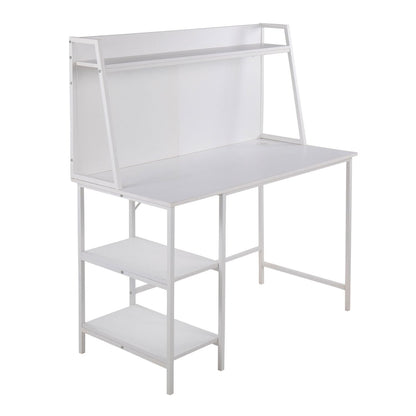 Geo Shelf Contemporary Desk in White Steel and White Wood by