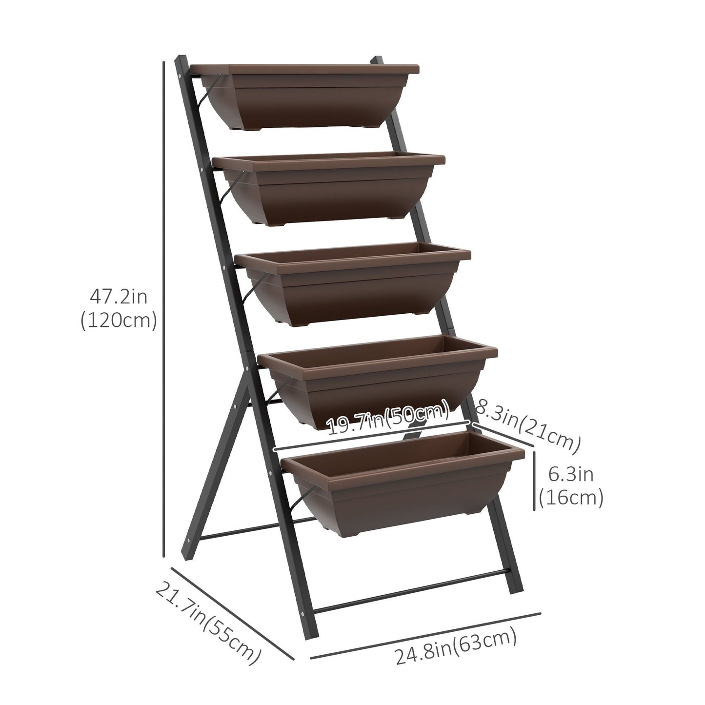 5-Tier Raised Garden Bed with 5 Planter Box, Outdoor Plant Stand Grow Containers with Leaking Holes, Brown