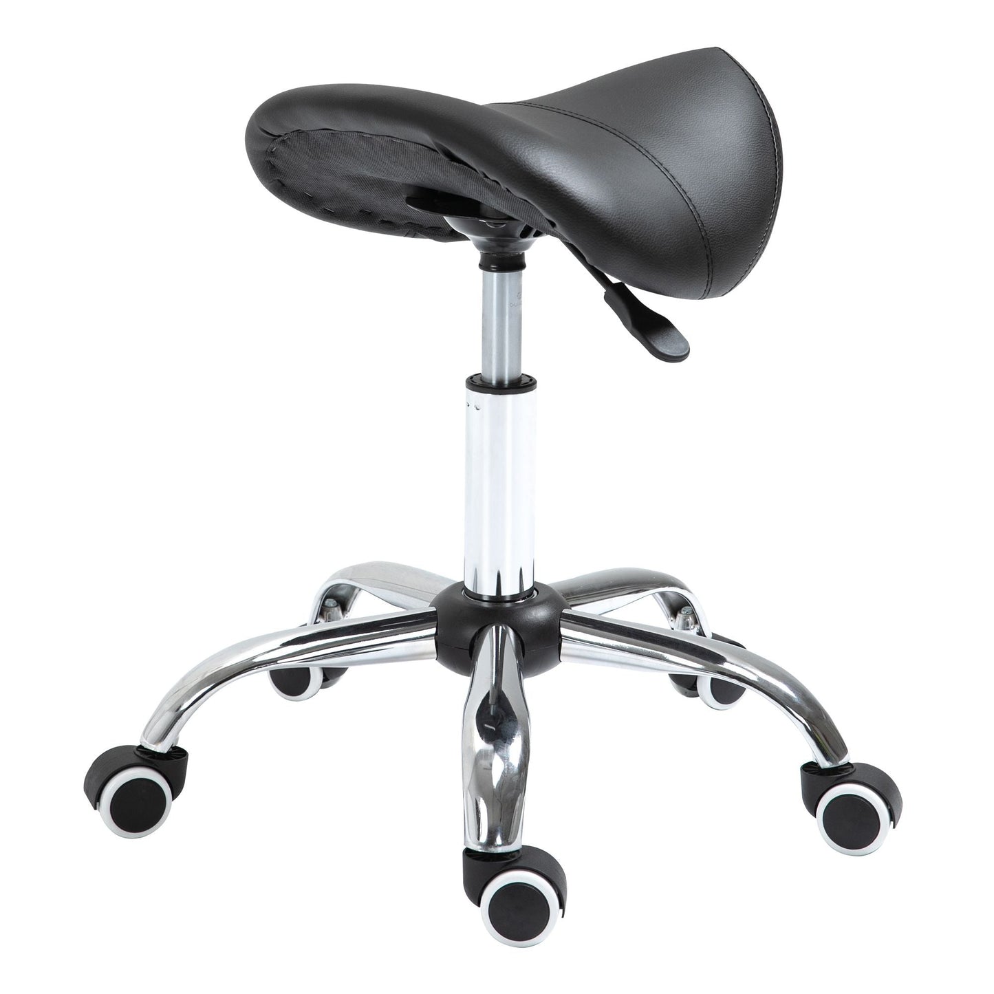 Adjustable Elegance: Hydraulic Salon Stool, Rolling Swivel Saddle Chair, PU Leather Beauty Seat for Spa, Black Finish