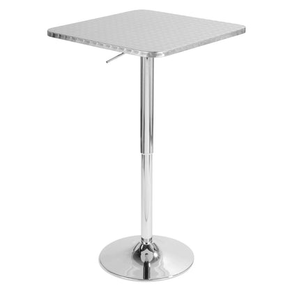 Bistro Contemporary Adjustable Square Bar Table in Silver by