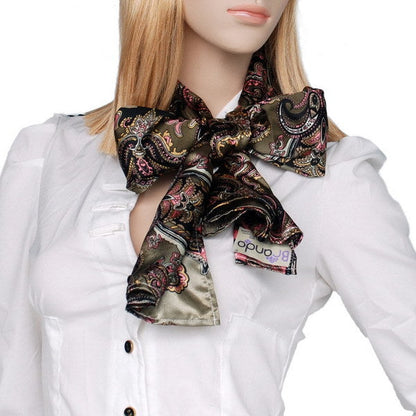 Blando Brown Paisley Patterns Revitalized Style Soft Silk Scarf/Wrap/Shawl(Small)