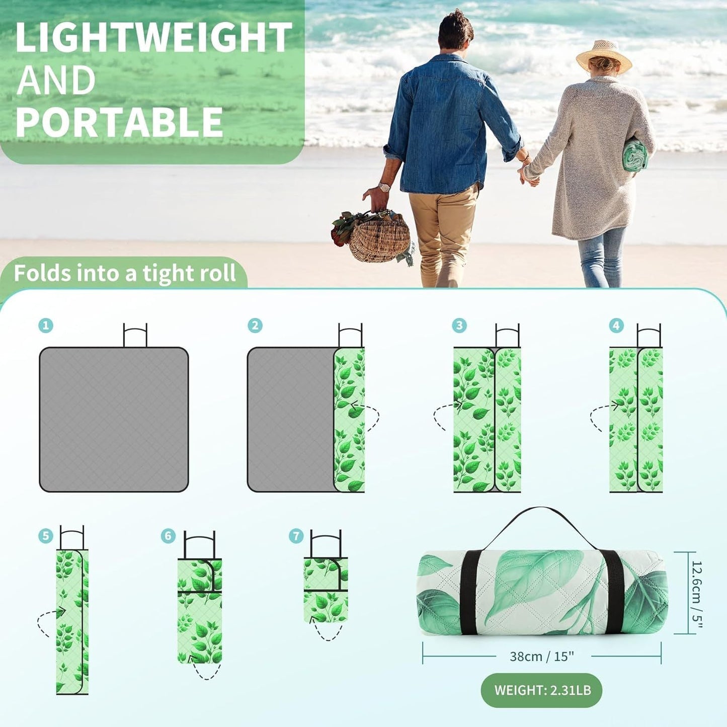 (2025 Upgrade) Extra Large Waterproof Picnic Blankets | Foldable Sandproof Beach Blanket N Outdoor Blanket | 5-Layer Machine Washable Soft Picnic Mat for Camping, Grass, Park N Stadium