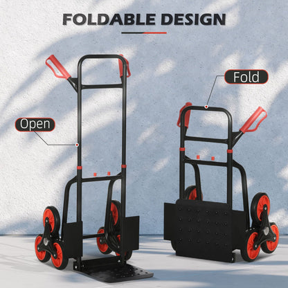 Stair Conqueror: 6-Wheel Foldable Steel Hand Truck, 330lbs Load Capacity for Effortless Climbing