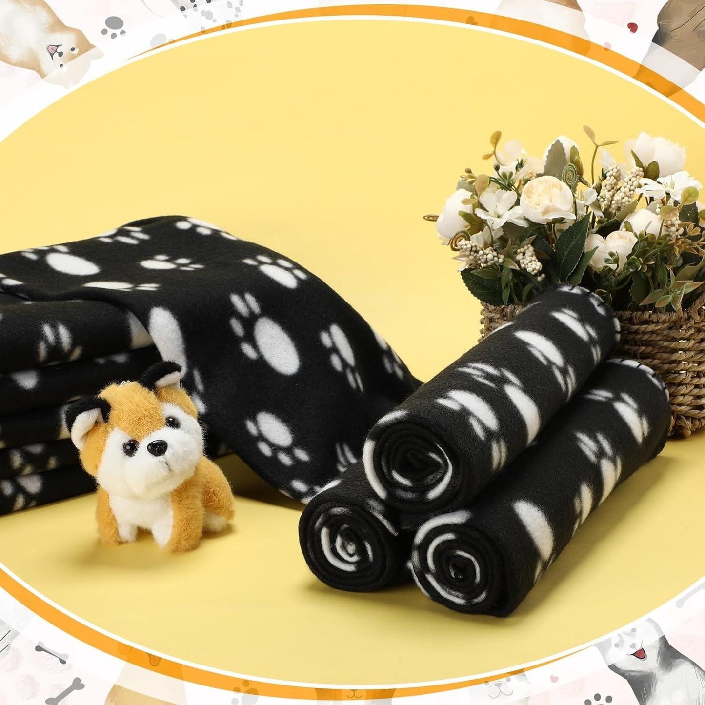 10 Pieces Pet Blankets with Paw Print Dog Cat Fleece Blankets Soft Warm Sleep Mat Pad Bed Cover for Kitten Puppy and Other Small Animals, 24 x 28 Inch