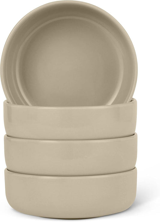 Basics Glazed Stoneware Bowls, 4-Piece Set, Microwave and Dishwasher-Safe, 5.5 in., Linen Gray