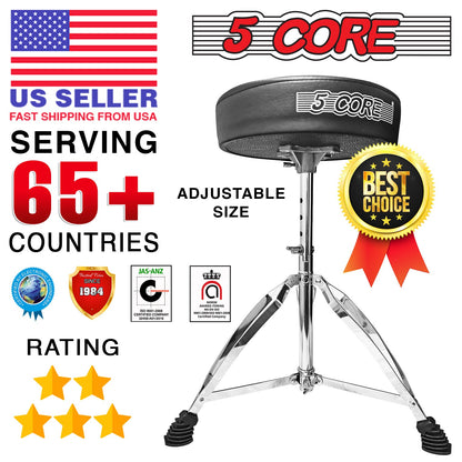5 Core CHROME PRO Universal Drum Chair Round Padded Seat Throne Drum Stool Stand DS CH BLK