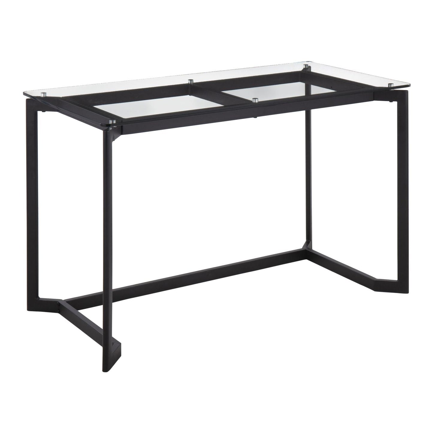 Masters Modern Office Desk in Black Steel with Clear Glass Top by