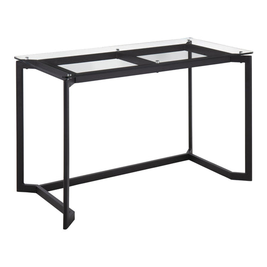 Masters Modern Office Desk in Black Steel with Clear Glass Top by