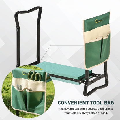 Folding Gardening Kneeling Bench with Large Tool Pouch