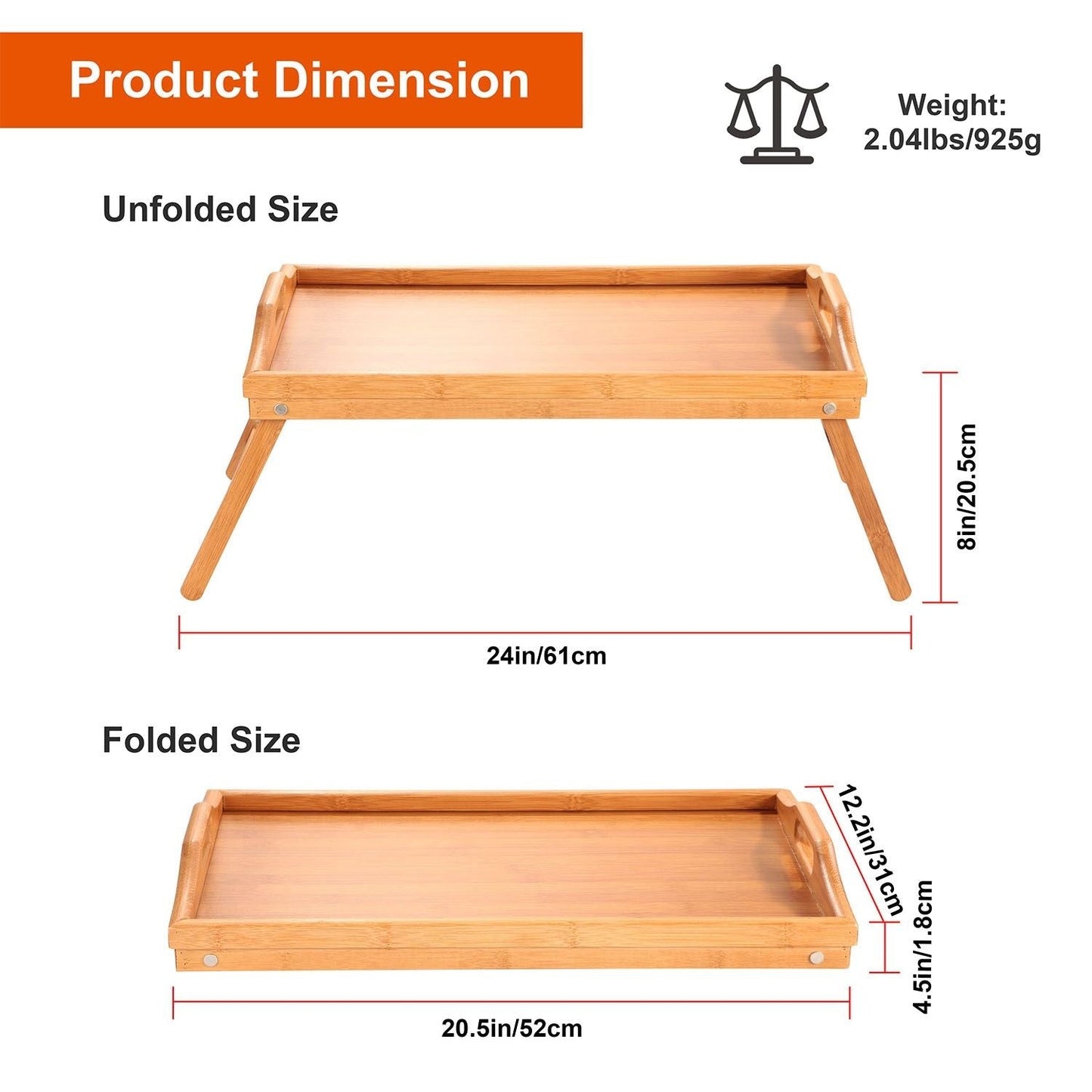 Bed Tray Table Breakfast Tray Bamboo Folding Bed Table Serving Snack Tray Desk with Handles