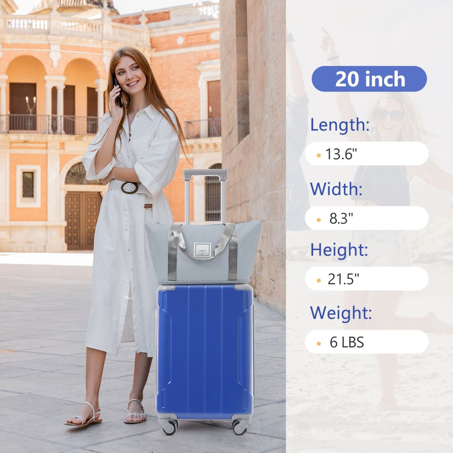 20 Inch Carry On Luggage Set 3 Piece with Spinner Wheels, Lightweight Hardshell ABS Suitcase for Weedend Getaways, Business Travel