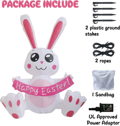 3.8 FT Easter Inflatable Cute Bunny Outdoor Decorations, Easter Blow up Banner Bunny Yard Decorations Build-in Flashing LED Lights, Decorate Outdoor Indoor Garden Lawn Yard.