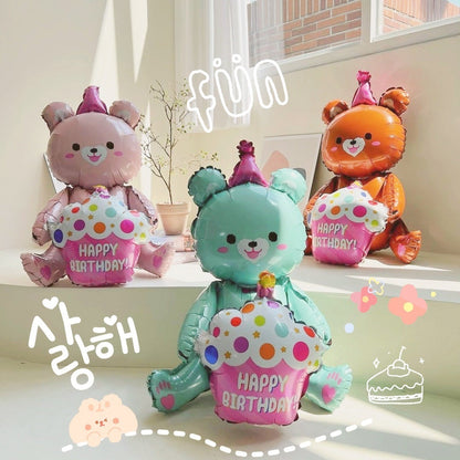 1PCS 4D birthday bear foil balloon Hug Cake Bear valentine hearts bear Balloon Birthday Party Decorations