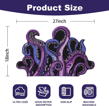 Green And Purple Cthulhu Rugs Water Absorbent Bath Mat Octopus Anime Rug Graphic Gothic Bathroom Rugs Fantasy Decorate, Non Slip Backing, Unique Gift & Decor for Gamers, 27x18 in