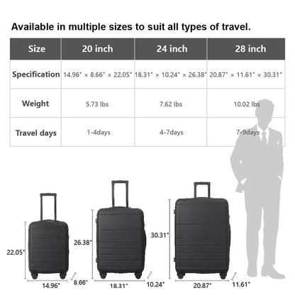 Luggage Sets ABS Hardshell 3pcs Luggage, Lightweight Durable Suitcase sets Spinner Wheels Suitcase with TSA Lock 20''24''28'' Available(Black)