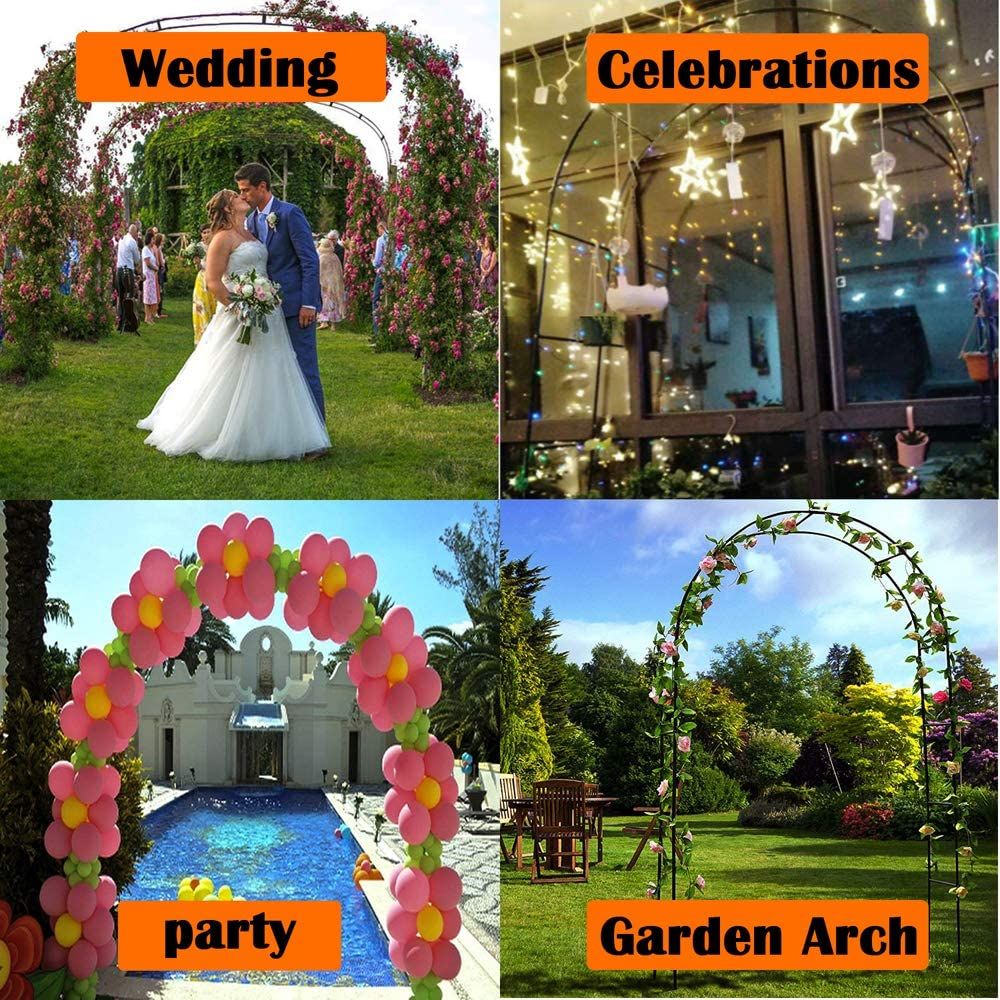 Green Garden Arch Arbors, Trellis for Climbing Plants Outdoor 6-8ft, Two Way Assemble Wedding Decoration Metal Arch