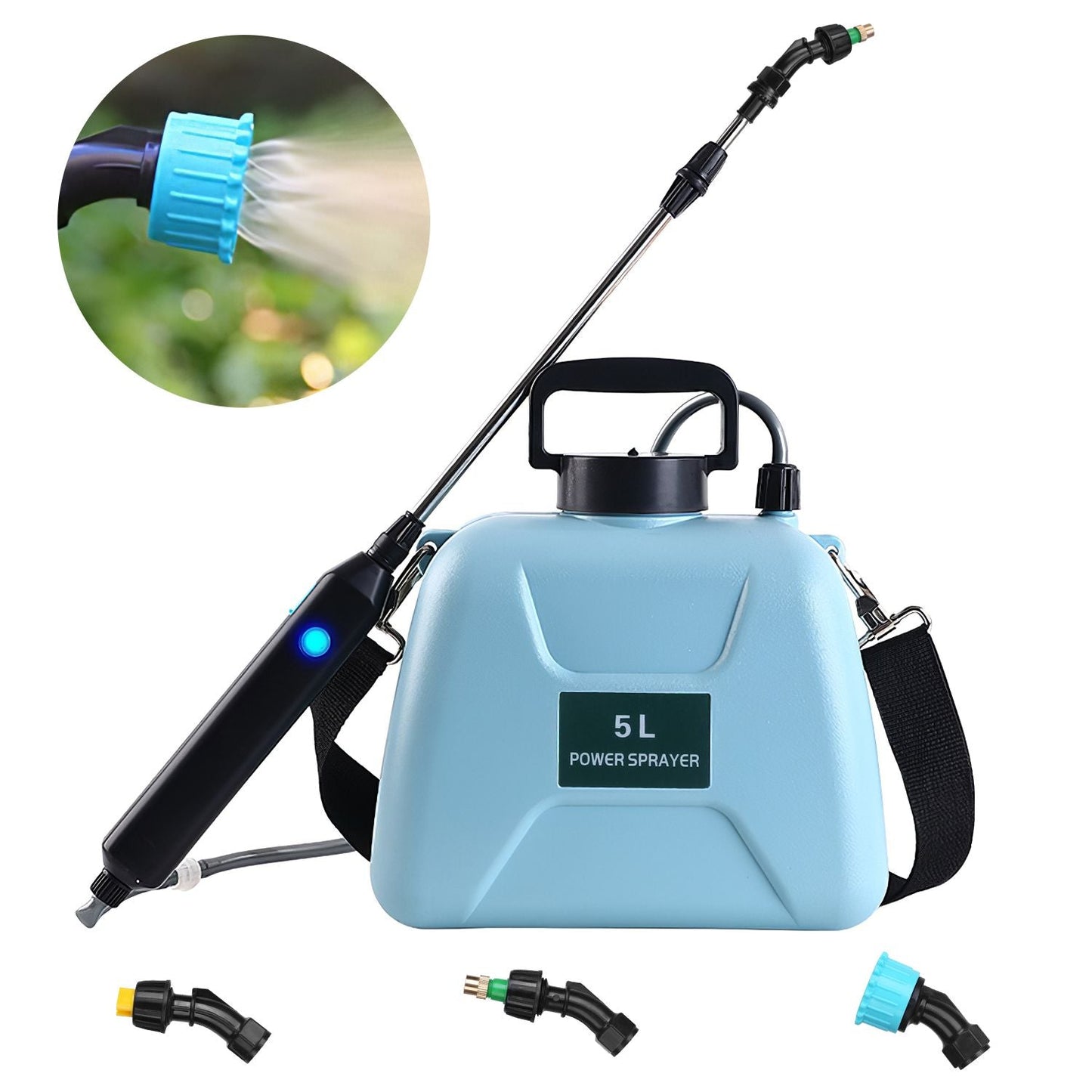 5L/1.3Gallon Electric Plant Sprayer Telescopic Rechargeable Garden Sprayer Automatic Handheld Sprayer with 3 Spray Spouts Shoulder Strap for Cleaning Sterilization