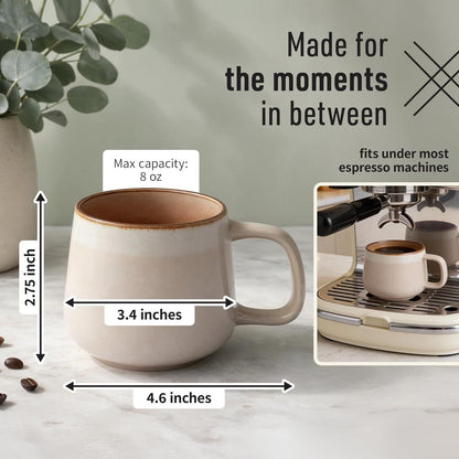 Small Ceramic Coffee Mugs Set of 4 | 8 oz Stoneware Coffee Cups | Lead-Free, Non-Toxic | Microwave & Dishwasher Safe | Comfortable Handle | Aesthetic Nordic Design for Cappuccino | Rose Sand