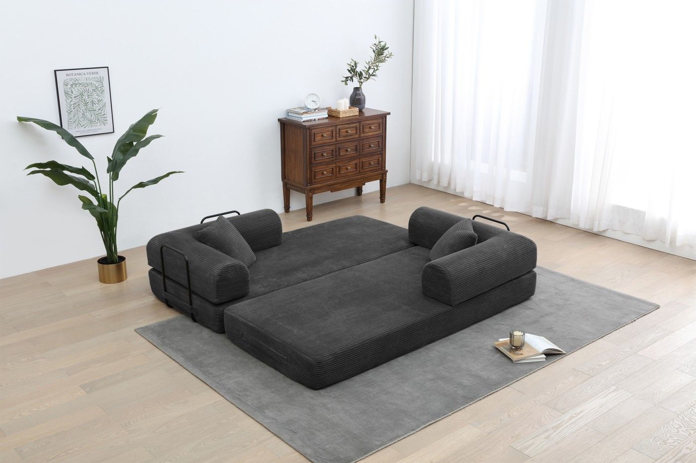 Foldable Sofa Bed, 77.9'' Folding Floor Couch, Compressed Convertable Sleeper Sofa, Memory Foam Couch with Pillow Back Support Armrest, 4-in-1 Futon Sofa Bed for Living Room, Army green