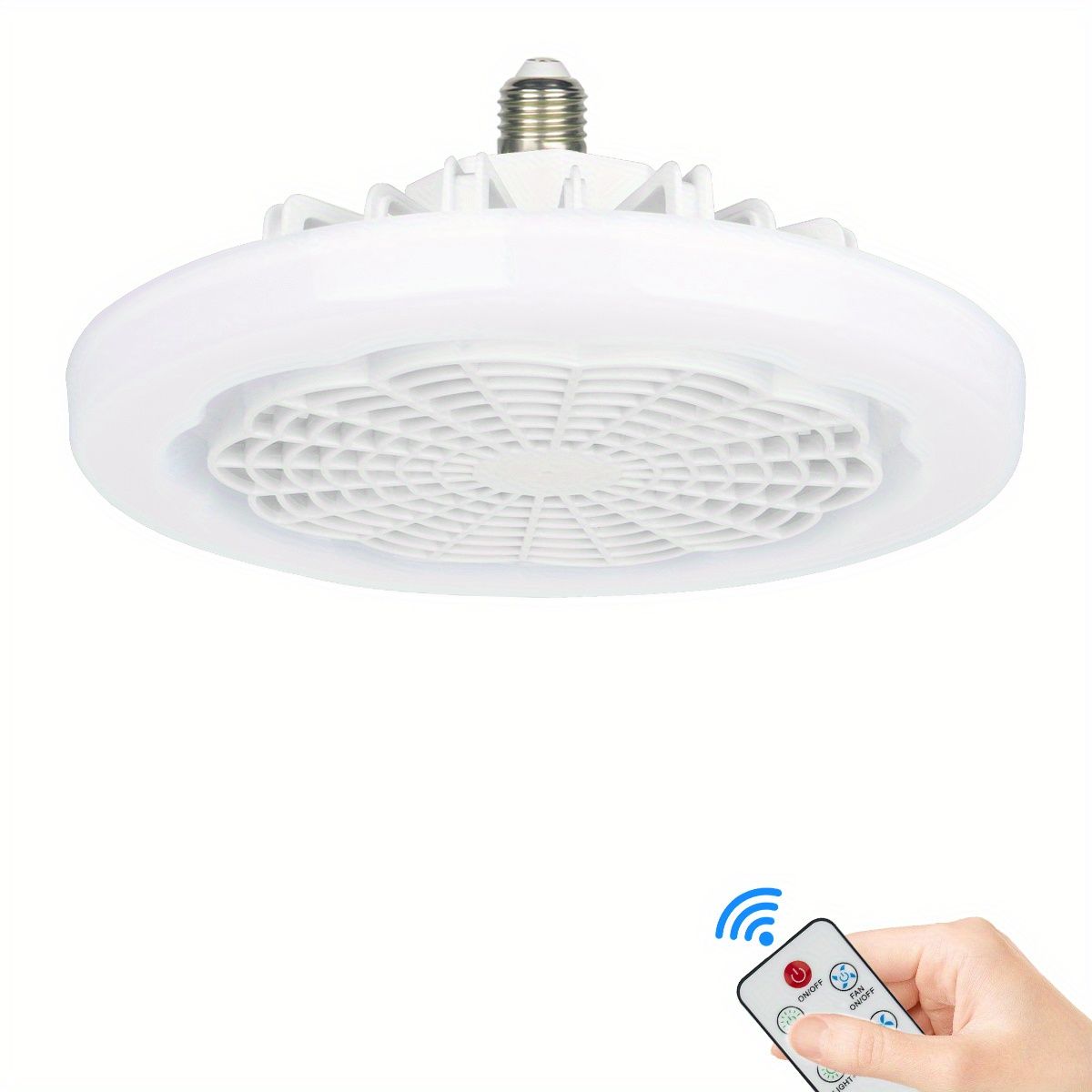 1pc Ceiling Fan With Light, Modern 18inch Remote Control Enclosed Low Profile Ceiling Fan With Light 3 Speed LED Dimming 3 Colors 8 Invisible Bladeless Flush Mount Fan Light Bedroom, Offices