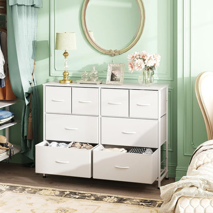 Dresser for Bedroom with 8 Drawers, Wide Fabric Dresser for Storage and Organization, Chest of Drawers, Dressers for Living Room, Closet, Hallway, Dark Grey