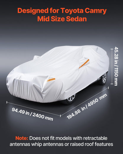 VEVOR Car Cover, Car Cover Waterproof for Toyota Camry Mid Size Sedan, Custom-fit All Weather Sun Rain Wind Frost Dust Snow Protection Full Exterior Covers with Door Zipper and Cotton Lining, Silver