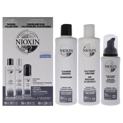 Nioxin System 2 Complete Hair Care Kit for Unisex - Cleanser, Conditioner & Scalp Treatment 3 Piece Set