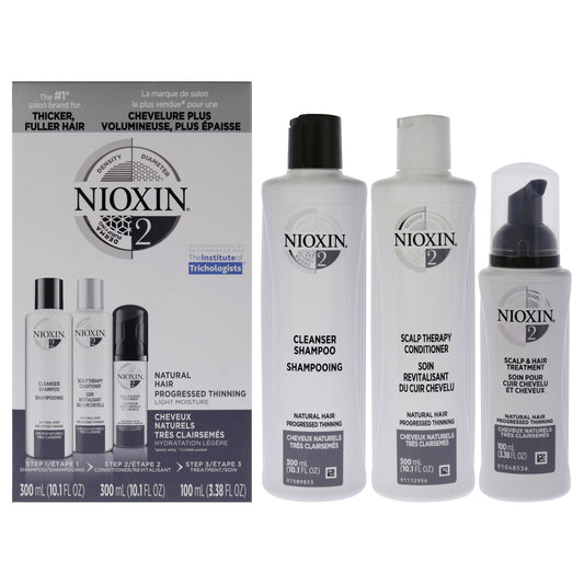 Nioxin System 2 Complete Hair Care Kit for Unisex - Cleanser, Conditioner & Scalp Treatment 3 Piece Set