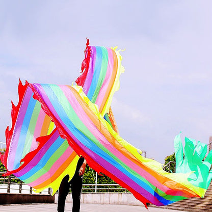 19.6ft Washable Silk-like Dragon Poi for Kids & Adults, 6 meters of Outdoor Flinging Fitness Dance with 3D Rainbow Color Dragon Ribbon Streamer Set
