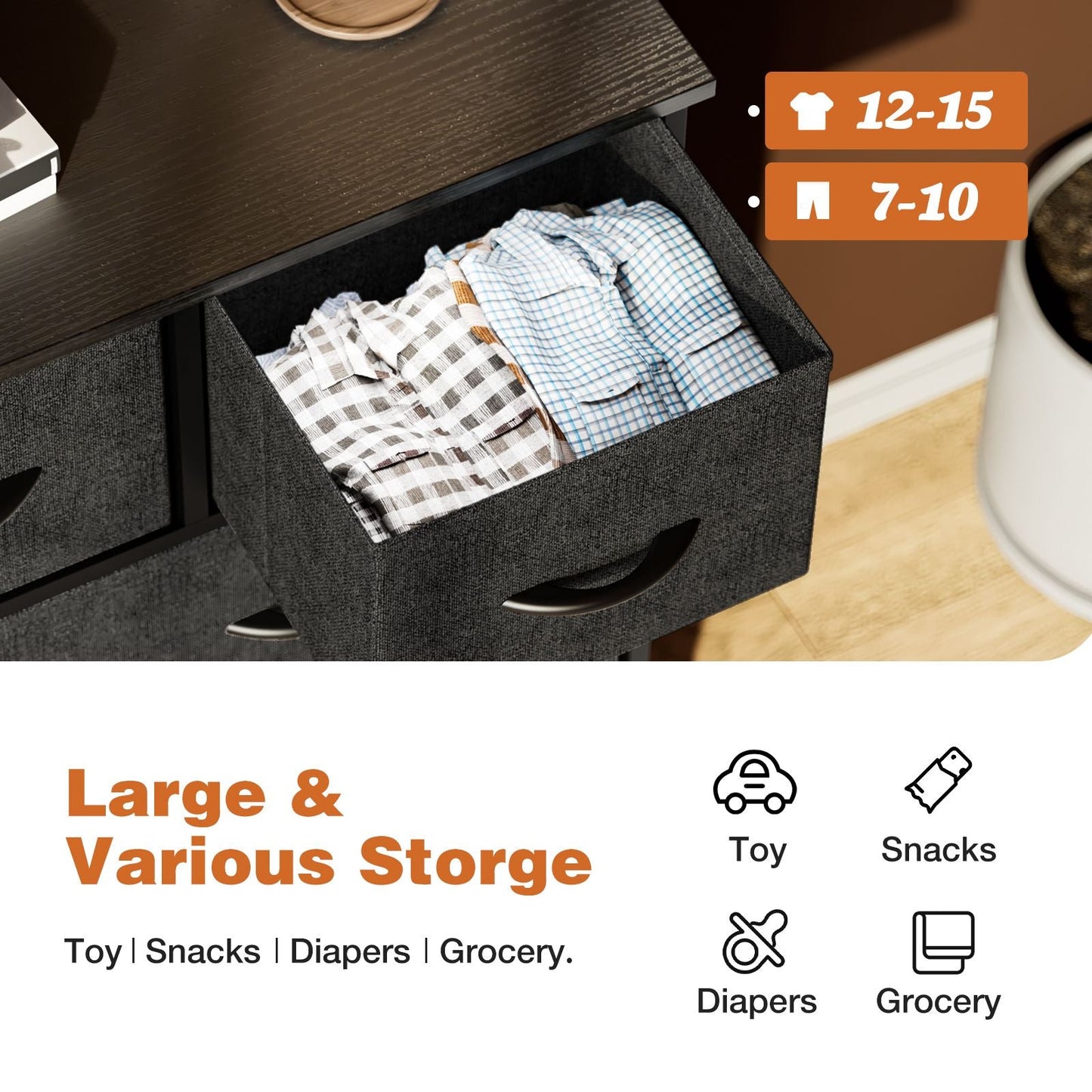 Dresser For Bedroom With 9 Fabric Storage Drawer Wardrobe Tall Chest Organizer Closet Adult Kids Clothes Cabinet Furniture