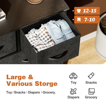 Dresser For Bedroom With 9 Fabric Storage Drawer Wardrobe Tall Chest Organizer Closet Adult Kids Clothes Cabinet Furniture