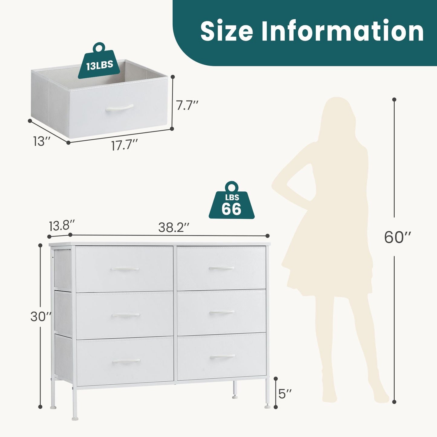 Dresser for Bedroom 6 Drawers Wide Fabric Storage Units Chest of Drawers for Bedroom with Metal Frame and Wooden Top for TV