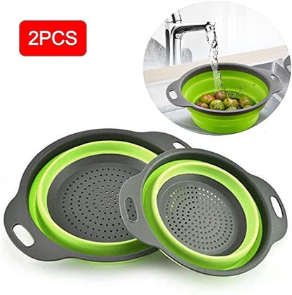 Collapsible Colander Silicone Bowl Strainer Set of 2, Portable Folding Filter Basket Bowls Container Rubber Strainer, Use for Draining Fruits, Vegetables and Pastas