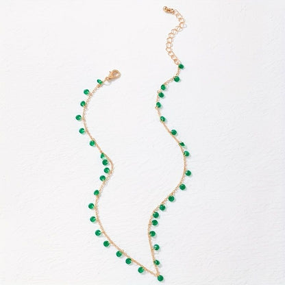 St. Patrick's Day Vintage Irregular Green Pendant Necklace Neck Chain Choker